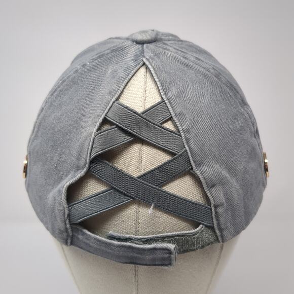 C.C Exclusives Strapback Hat Gray One Size Ponytail Distressed Blank - Picture 6 of 10